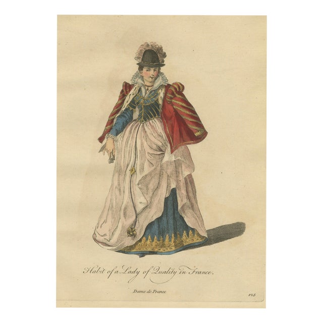 Jeffreys, Lady of Quality in France with a Red Striped Cape, 1757, Engraving For Sale