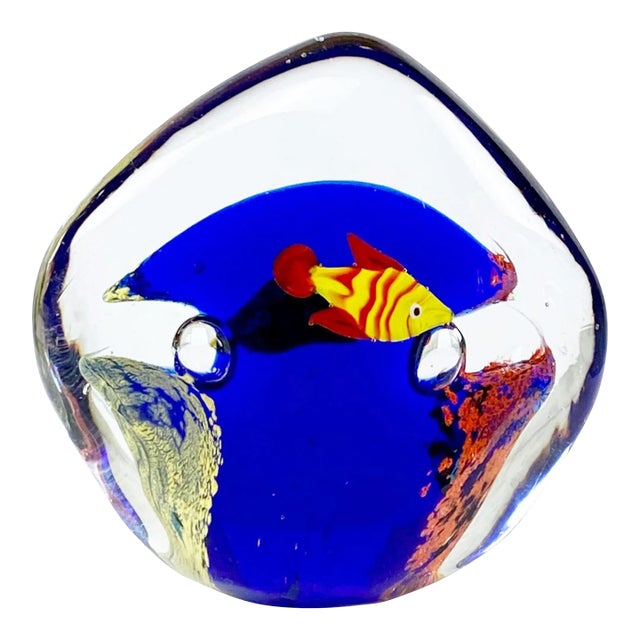 Vintage Italian Murano Art Glass Aquarium Fish Paperweight For Sale