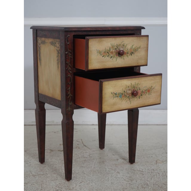 Pair of Venetian Paint Decorated 2 Drawer End Tables Nightstands For Sale - Image 4 of 16