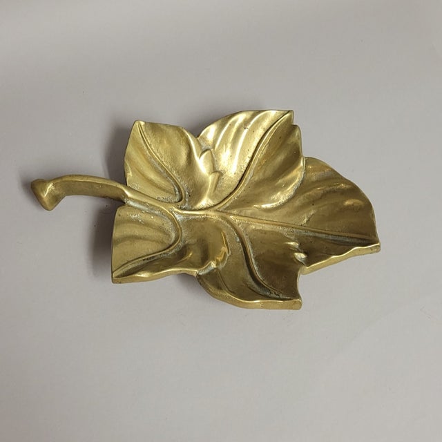 Vintage Solid Brass Leaf Catchall Tray by Kessler Ind For Sale In Raleigh - Image 6 of 7