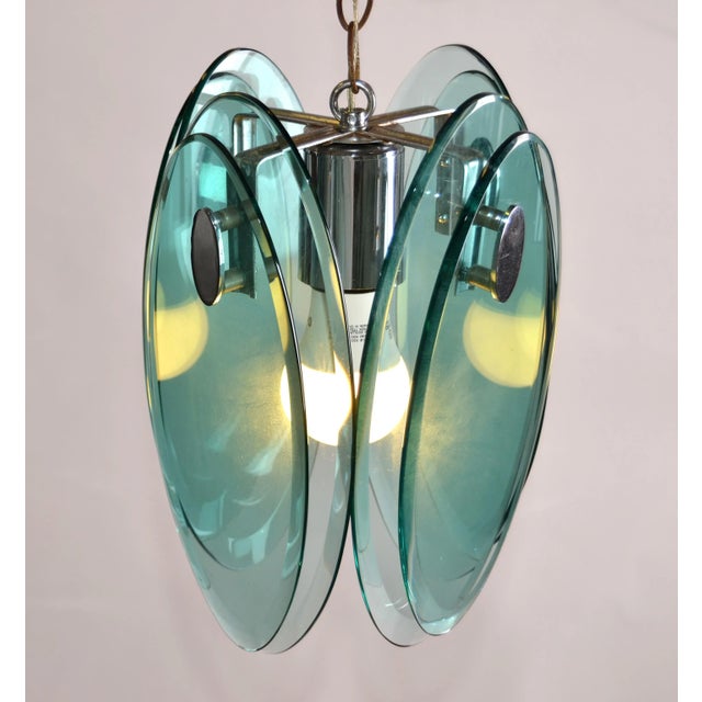 Mid-Century Modern Fontana Arte Mid-Century Modern Beveled Glass & Chrome Pendant Light Fixture 70s For Sale - Image 3 of 13