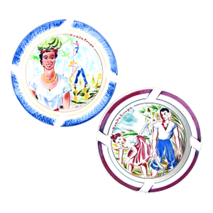 French Caribbean Island Souvenir Ashtrays, Pair