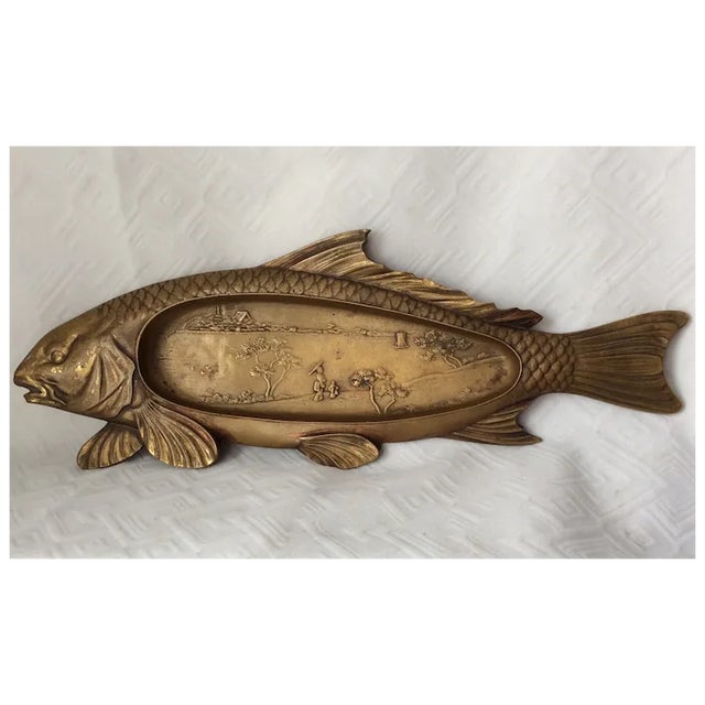 Early 20th Century Antique Art Deco Asian Coy Fish Tray, Bronze Pen Holder, Desk or Vanity Tray For Sale - Image 5 of 8