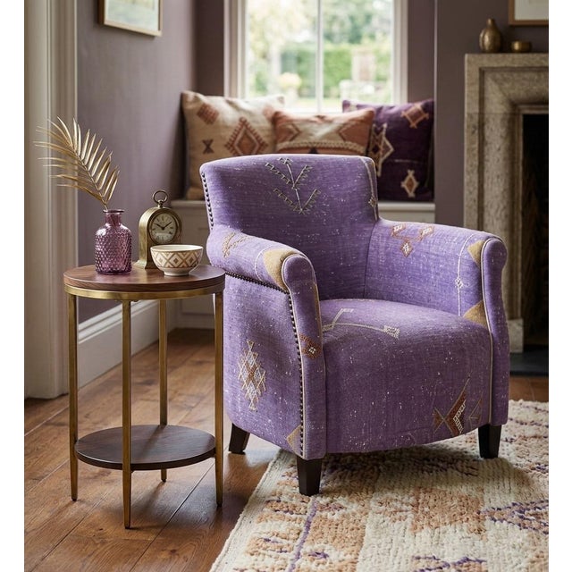 Amethyst Handcrafted Moroccan Sabra Silk Club Chair - Marrakech For Sale - Image 8 of 9