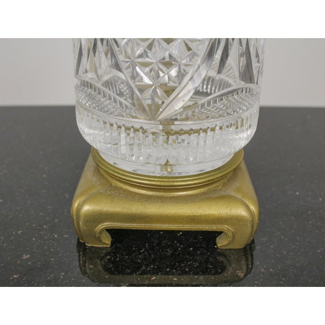Gold Pair Vintage Quality Cut Crystal Table Lamps For Sale - Image 8 of 13