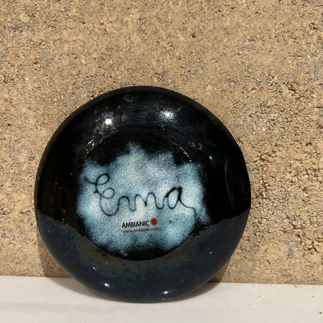 1960s Art Modernist Blue Fusion Swirl Copper Enamel Plate Signed For Sale - Image 12 of 13