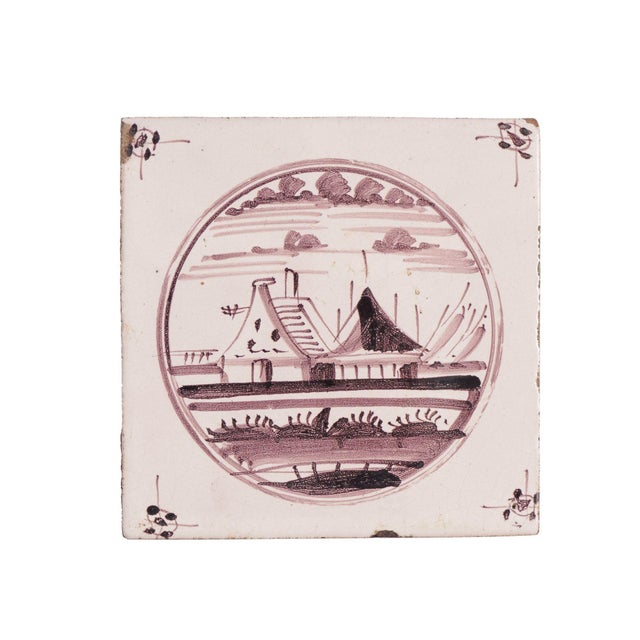 White Set of 5 Mulberry Landscape Delft Faience Tiles, C. 1680-1720 For Sale - Image 8 of 15