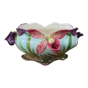Late 19th Century Majolica Orchid Jardiniere Massier