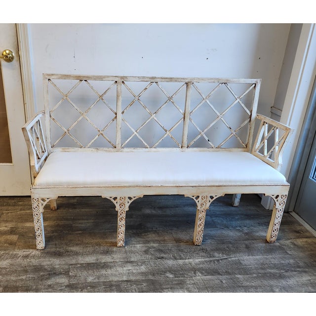 Wood Vintage Fretwork Chinese Chippendale Bench/Settee For Sale - Image 7 of 16