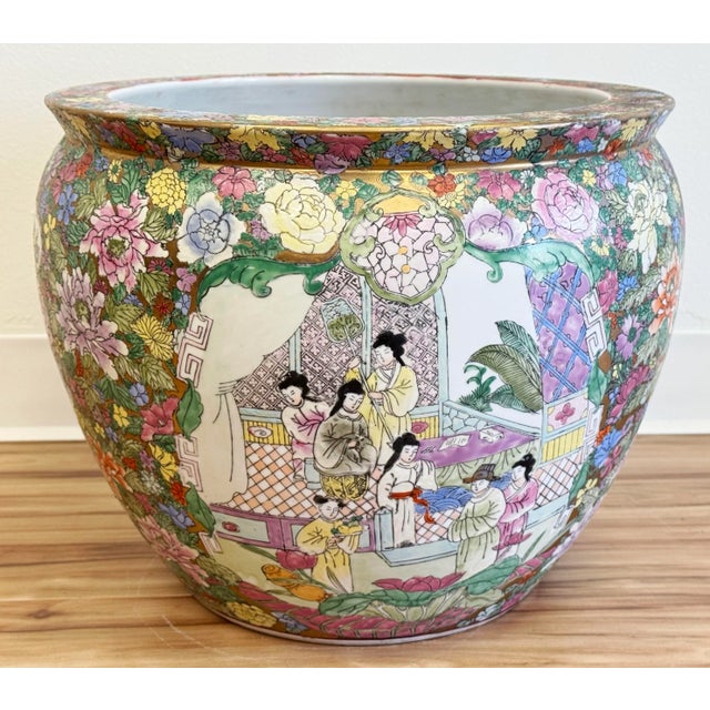 Ceramic Vintage Porcelain Mandarin Chinese Rose Fish Bowl Planter For Sale - Image 7 of 10