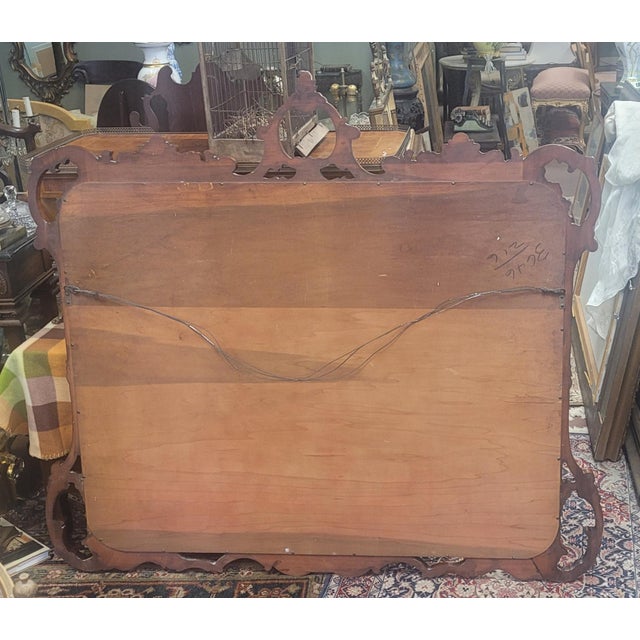 French Provincial Large 1940s Mahogany Carved Mantel Mirror For Sale - Image 3 of 13