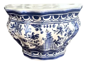 Vintage Petite Blue & White Ceramic Bough Pot / Floral Arranger / Flower Frog / Tulipiere / Wall Pocket / Vase, Made in Portugal