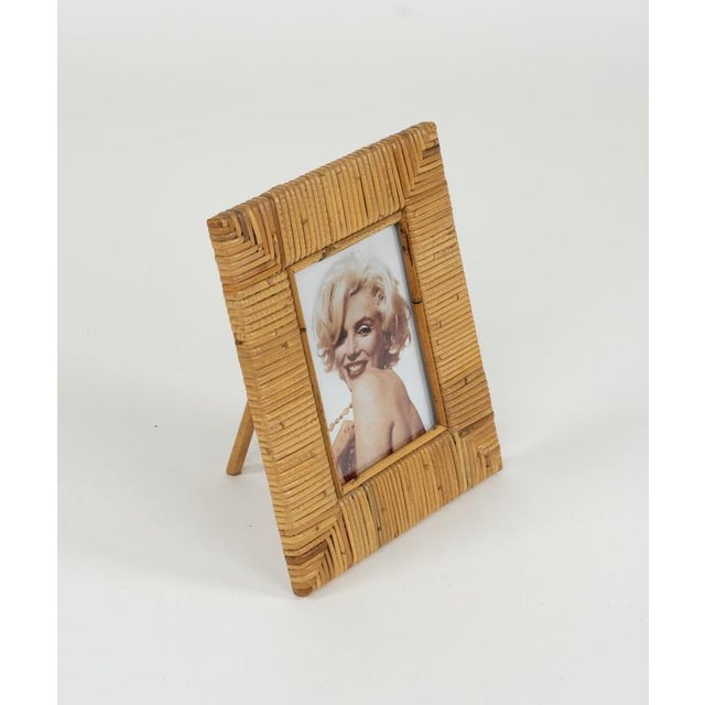 Mid-Century Rectangular Rattan, Wicker and Glass Picture Frame, Italy, 1970s For Sale - Image 4 of 13