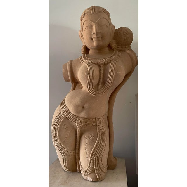 Indian 1990s Bust Lady Sculpture Statue Vintage Hand Carved Stone Decor Art Collectible For Sale - Image 3 of 12