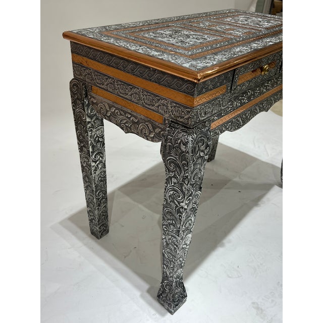Rare, Amazing, Silver and Copper East Indian Desk / Entry Way Table with very fine craftsmanship & details. Refined with...