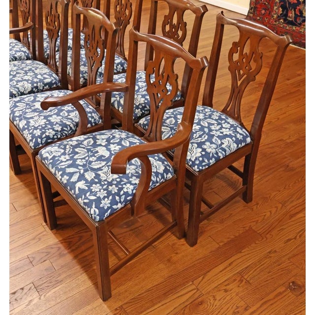 1980s Set of 8 Henkel Harris 101s Solid Mahogany Chippendale Style Dining Chairs For Sale In New York - Image 6 of 17