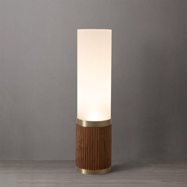 Nova Tambo Cylindro 18" Petite Accent Table Lamp - Dark Walnut, Weathered Brass, Frosted Acrylic, Dimmer Switch For Sale - Image 4 of 8
