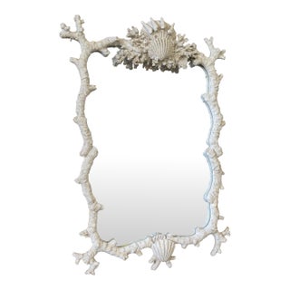 Vintage Coastal Faux Bois Coral and Shell Wall Mirror by Mark Roberts For Sale