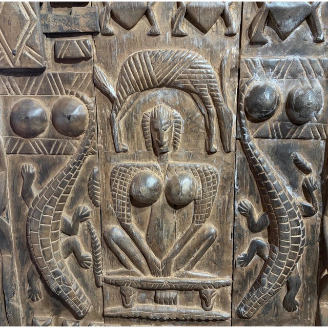 1980s Vintage Dogon Granary Door With Crocodiles /Figures Mali African 70" H For Sale - Image 5 of 10
