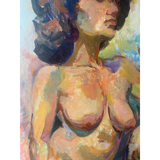 Vintage Oil on Canvas Figural Portrait Painting of Female Nude Circa 1983, Signed A. Ferrara For Sale - Image 4 of 9