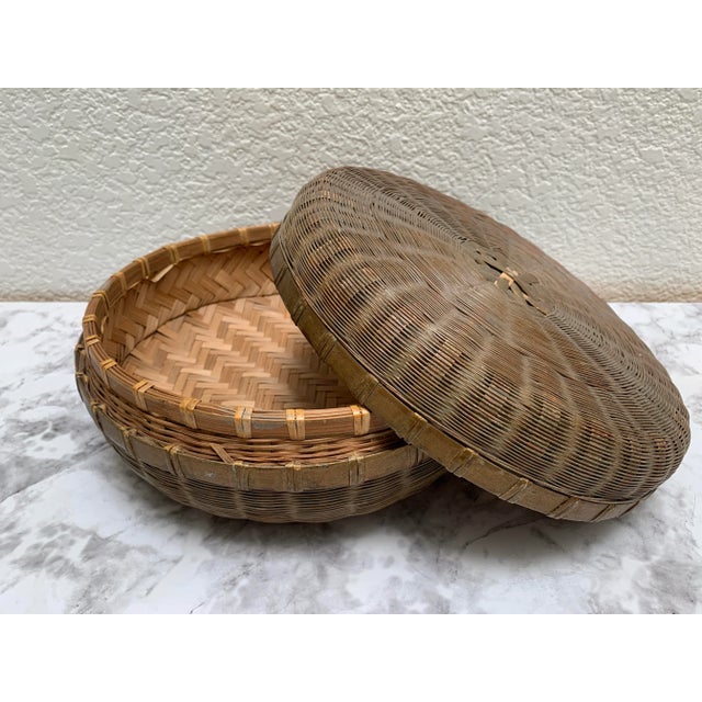 Wood Asian Chinoiserie Decor & Storage Basket For Sale - Image 7 of 9