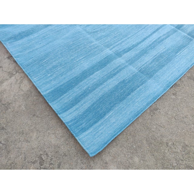 Not Yet Made - Made To Order Handmade Cotton Vegetable Dyed Reversible Solid Sky Blue Rug Dhurrie - 6'x9' For Sale - Image 5 of 11