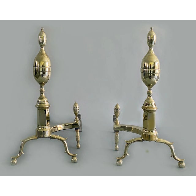 Mid 19th Century American Brass Double Lemon Top Andirons For Sale - Image 5 of 5