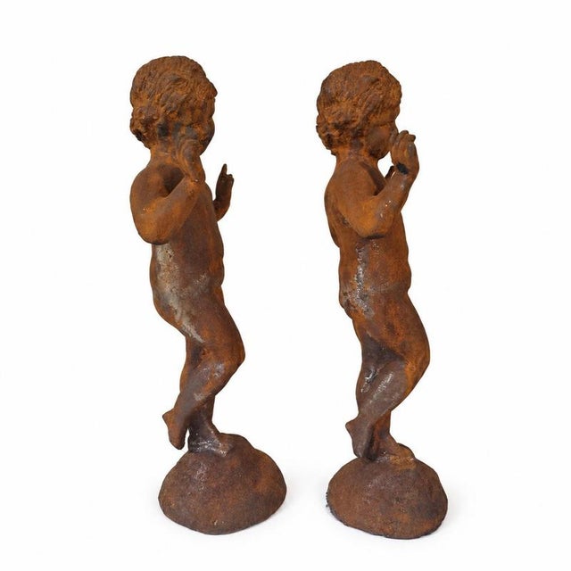 Metal Outdoor Sculptures Dancing Putti in Cast Iron, 1920s, Set of 2 For Sale - Image 7 of 9