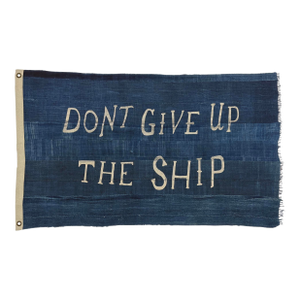 Large Patchwork Indigo Flag, Don't Give Up the Ship, Unique