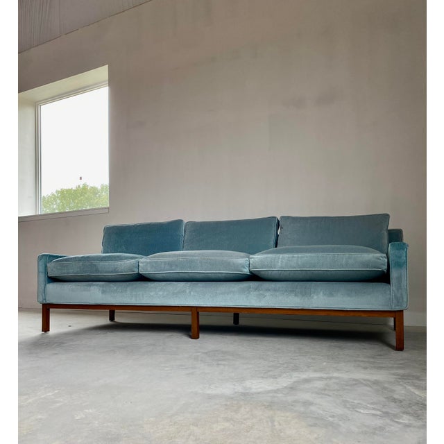 Icy Blue Dunbar-Style Sofa With Walnut Base + Legs For Sale - Image 10 of 14