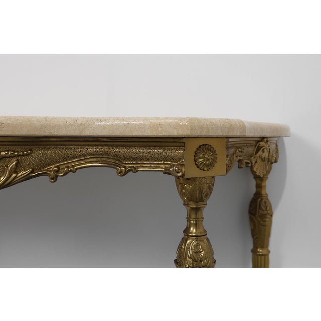 Louis XVI Copper Base and Travertine Top Console Table, Italy, 1950s For Sale - Image 10 of 14