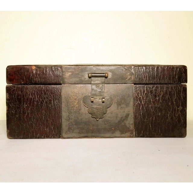 This antique Chinese box was handcrafted with leather. Circa mid of 19th century. Original patina and wear. The box is...