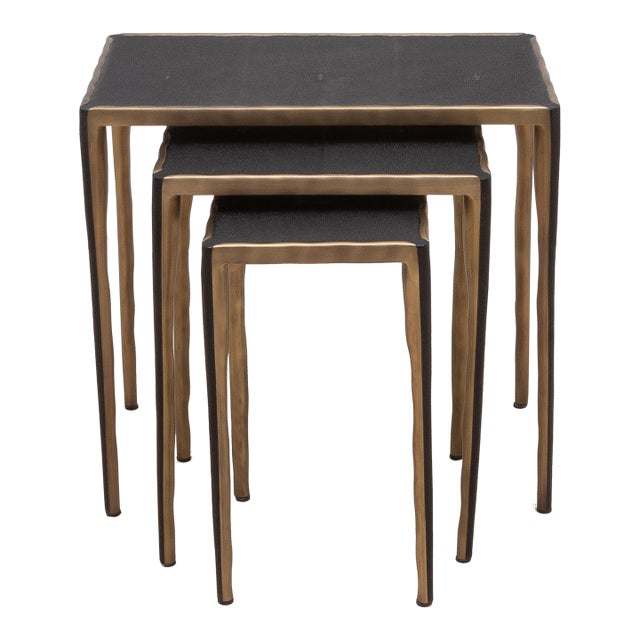 Set of Nesting Tables in Black Shagreen With Bronze Patina Brass by R&y Augousti For Sale