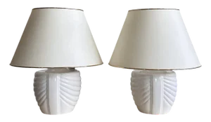 Art Deco White Ceramic Table Lamp, 1980s