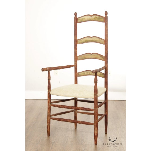 Farmhouse Antique 18th Century Swedish Country Painted Ladderback Armchair For Sale - Image 3 of 13