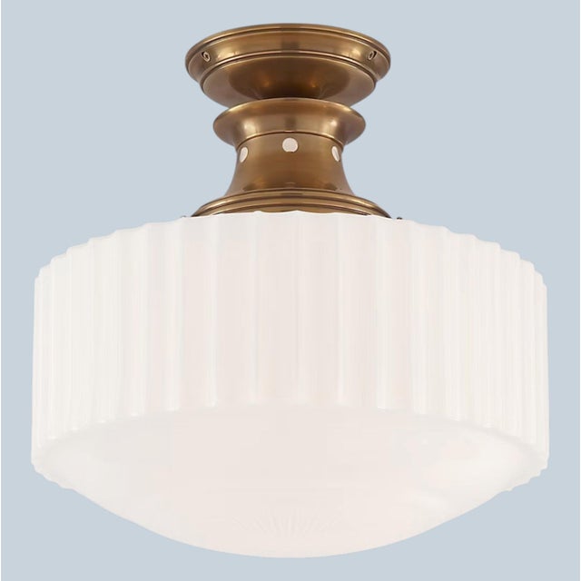 Traditional Thomas O'Brien for Visual Comfort Signature Milton Road Flush Mount in Hand-Rubbed Antique Brass With Ribbed White Glass For Sale - Image 3 of 18