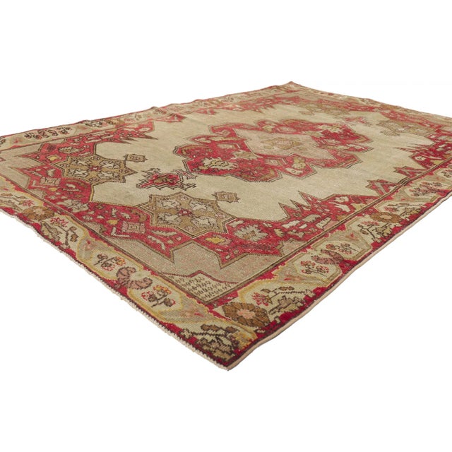 Tan Mid 20th Century Vintage Turkish Oushak Rug - 04'08 X 06'11 For Sale - Image 8 of 11