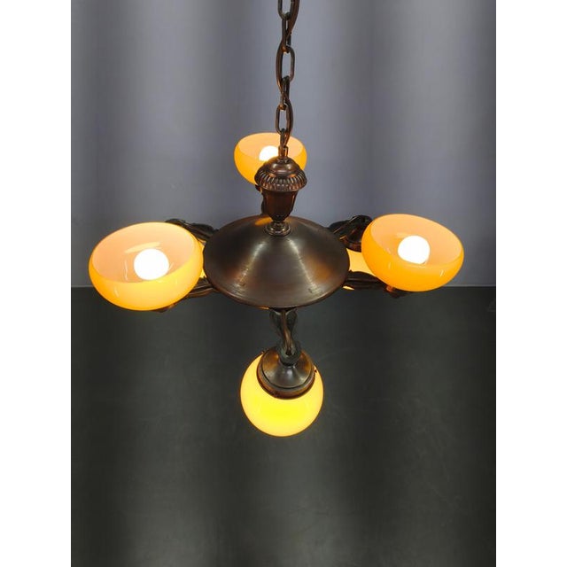Metal Art Deco Czech Brass Chandelier with Cream Glass, 1920s For Sale - Image 7 of 14