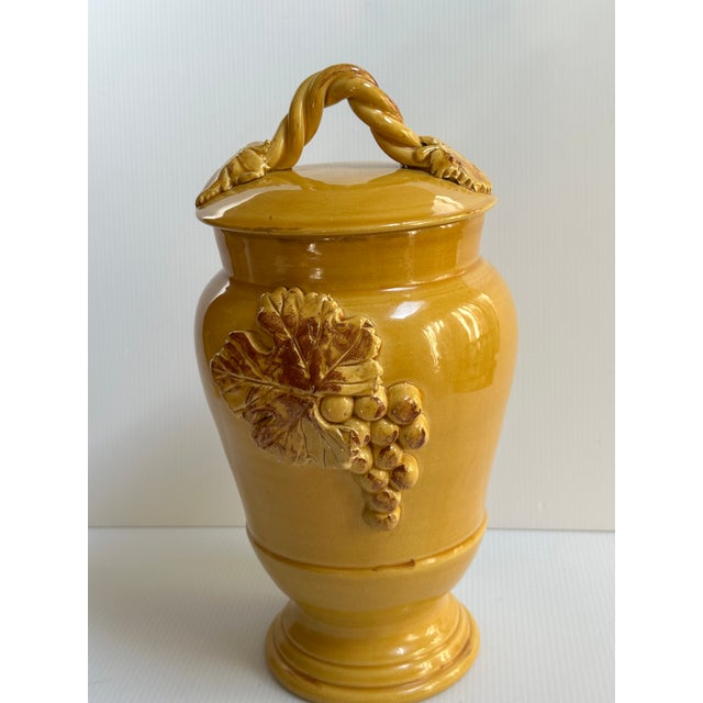 Vintage Arte Italica Ceramic "Sole Mustard" Collection 10" Tall Yellow Jar With Lid Grapes Leaves Design Made in Italy For Sale - Image 13 of 13