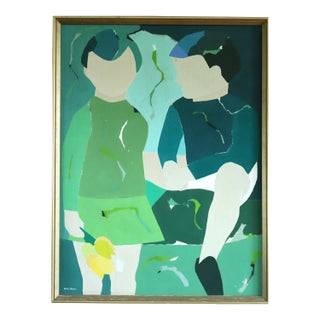 Mid-Century Modern 'Between Us' Abstract Figurative Oil Painting by Swedish Painter Hans Osswald (1919-1983), Framed For Sale