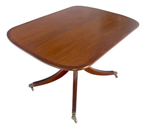 Tilt Top Banded Mahogany Carved Base on Brass Wheels Dining Breakfast Table