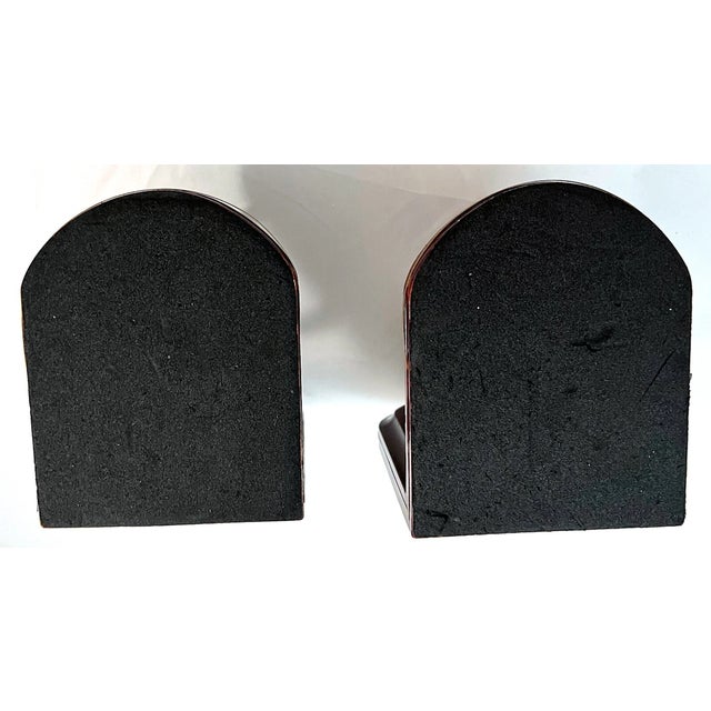 1990s Vintage Wooden French Horn Brass Bookends-Pair For Sale - Image 5 of 7