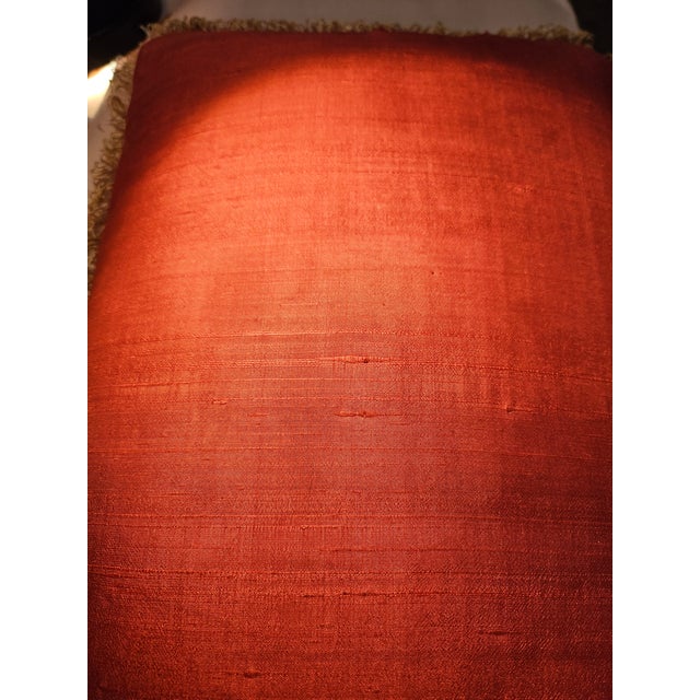English Vintage Hand Done Needlepoint Floral Pillow With Coral Shantung Silk Back For Sale - Image 3 of 3