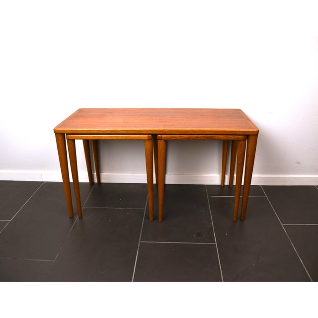 Swedish Modern Teak Nesting Table "Cubus" by Yngve Ekström for Källemo AB, 1950s. A fine nesting table with quite a rare...