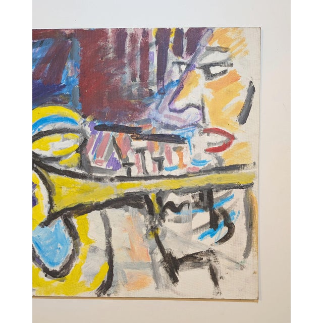 Expressionism Vintage Mid-Century Jazz Musicians Saxophone Trumpet Expressionist Painting For Sale - Image 3 of 4