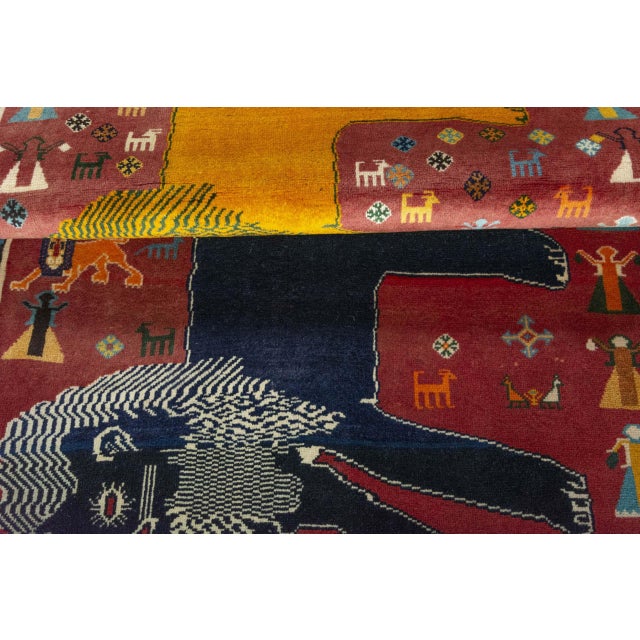 Red Hand-Knotted Gabbeh Nomad Rug with Lion Motif For Sale - Image 8 of 11