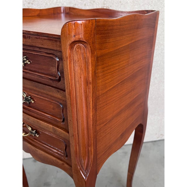 Brown Antique Louis XV French Marquetry Marble Top Nightstands, Set of 2 For Sale - Image 8 of 18