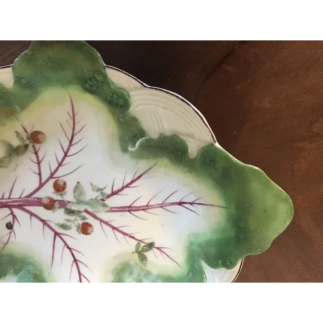 Green 1755 Antique Georgian Chelsea Porcelain Cabbage Leaf Dish Plate with Basketweave Border For Sale - Image 8 of 11