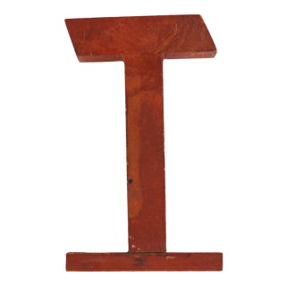 Vintage Orange Wood Letter T For Sale