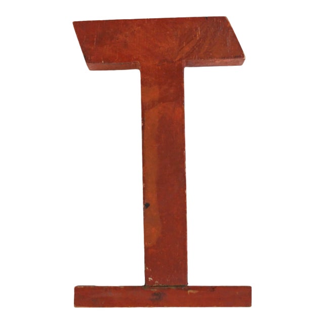 Vintage Orange Wood Letter T For Sale